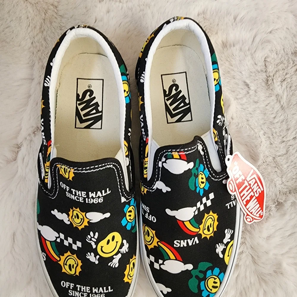 Vans Slip-On Shoes with Smiley Faces Graphics. Happy Vibes. Brand New. Size 7. - Picture 4 of 7